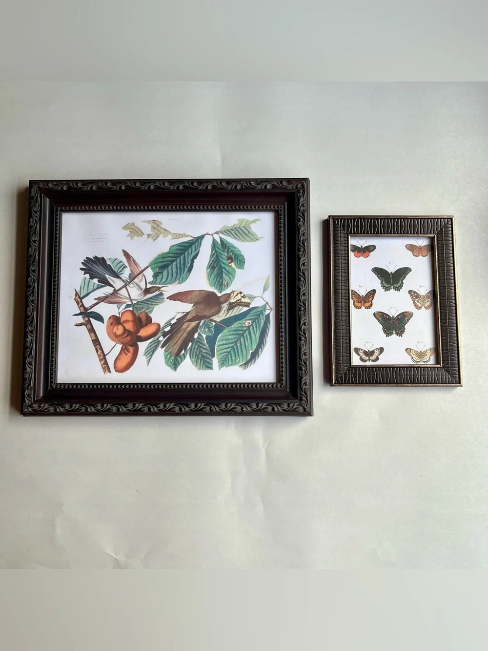 Vintage Black Resin Dark Wood Picture Photo Frames w/ Fine Art Prints-Set of 2